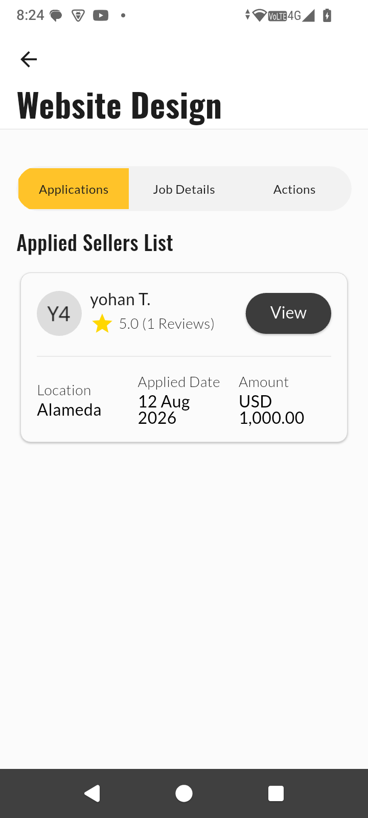 Peresia app receive applications screen