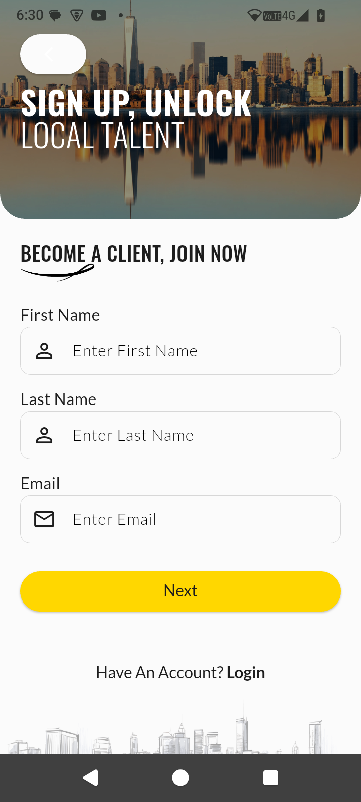 Peresia app registration screen